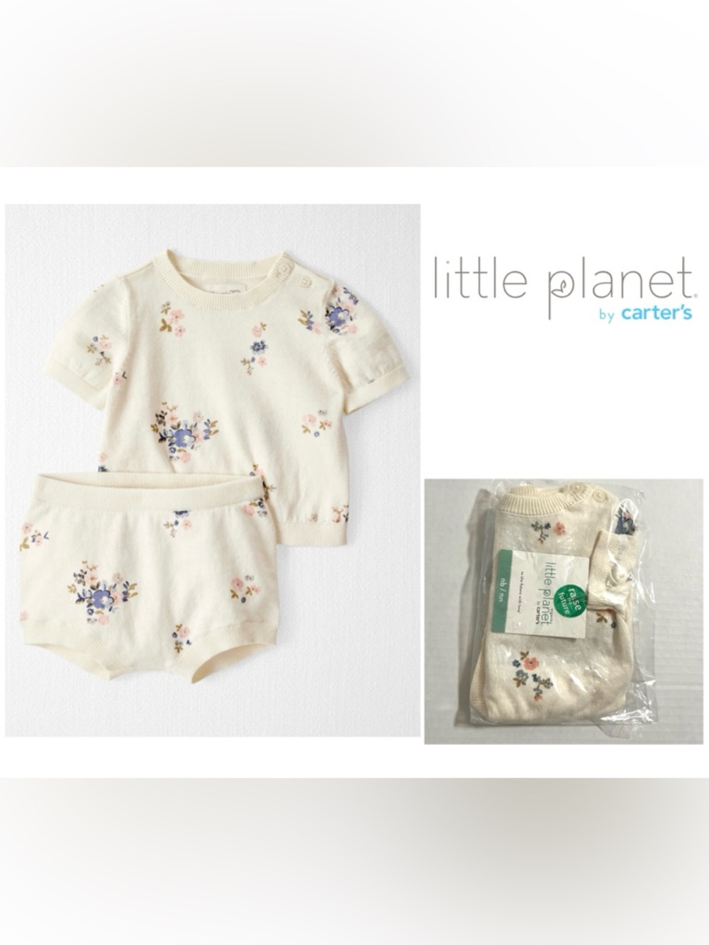 🆕CARTER’S LITTLE PLANET - NB - NWT - INFANT GIRLS 2PC FLORAL SWEATER SET